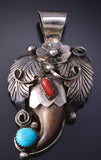 Silver Multistone & Bear Claw Navajo Feathers Pendant by Jerry Thompson 5J29F