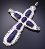 Silver & Lapis Zuni Handmade Cross Pendant by Wilbur Iule 5B06W