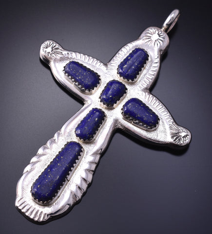 Silver & Lapis Zuni Handmade Cross Pendant by Wilbur Iule 5B06W