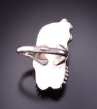 Size 5-1/2 Silver & Coral Feather & Flower Navajo Ring by Max Calabaza 3F22O