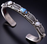 Silver & Golden Hills Turquoise Fresh Pearl Navajo Bracelet by Erick Begay 6F27V