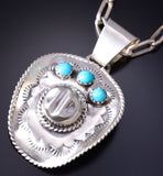 Silver & Turquoise Navajo Handmade Cowboy Hat Pendant by Bobby Platero 6J30P
