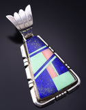 Vintage Silver Multistone Navajo Inlay Pendant 6A03X