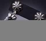 Silver & Onyx Navajo Handmade Concho Dangle Earrings by Ravis Henry 6D20B