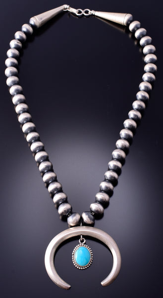 Silver & Turquoise Modern Navajo Squash Blossom Necklace by Jan Mariano 3K31U