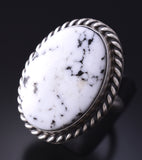 Adjustable Silver & White Buffalo Turquoise Navajo Ring by Donovan Skeets 5L07F