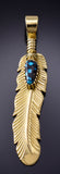 18k Gold & Lander Blue Turquoise Navajo Eagle Feather Pendant Erick Begay 6C02R