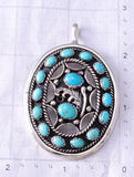 Vintage Silver & Turquoise Eagle Feather Shield Navajo Pendant by Al Joe 6H31X