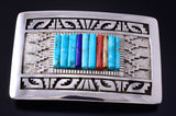 Silver & Turquoise Multistone Navajo Inlay Buckle by Richard Begay 5F04S