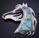Silver & Turquoise Navajo Inlay Freedom Horse Brooch - Jon Peters 5E06U