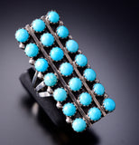 Size 6-3/4 Navajo Kingman Turquoise Ring 21 Stones by Nathaniel Johnson 6K22S