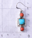 Silver & Turquoise w/ Coral Navajo Dangle Earrings by Gary Shorty 5G18F