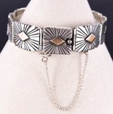Vintage Silver & 14k Gold Navajo Handmade Link Bracelet stamped L 5K22D