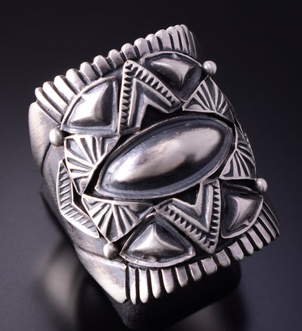 Size 9-3/4 Silver Navajo Handmade Concho Star Mens Ring by Derrick Gordon 4C31S