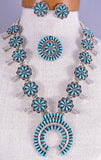 7-Piece Silver & Turquoise Petit Navajo Squash Blossom Necklace Set by M 5J29K