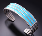 Silver & Kingman Turquoise Zuni Inlay Bracelet by Anson Wallace 3F05N