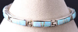 Silver & Opal Navajo Inlay Link Bracelet by Joan Charlie 6H25G