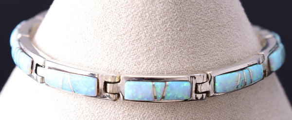 Silver & Opal Navajo Inlay Link Bracelet by Joan Charlie 6H25G