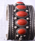 Silver & Mediterranean Coral Row Navajo Handmade Bracelet by Erick Begay 5H01A