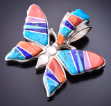 Silver & Turquoise Multistone Navajo Inlay Butterfly Pendant by TSF 3L08C