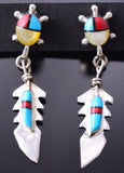 Silver & Turquoise Multistone Navajo Inlay Turtle Feather Earrings by Maggie Bedah 3J22J