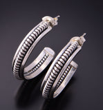 Silver Navajo Handmade Medium Hoop Earrings by Caroline Tsosie 3B10Y