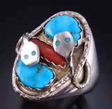Size 13.5 Silver & Turquoise Zuni Snake Eyes Men's Ring - Effie Calavaza 5L05R
