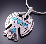 Silver & Turquoise w/ Coral Navajo Chip Inlay Eagle Pendant by Frances Begay 4A29W