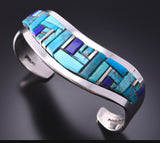 Silver & Turquoise & Lapis Navajo Inlay Bracelet by Patricia Ed Wallace 3F10P