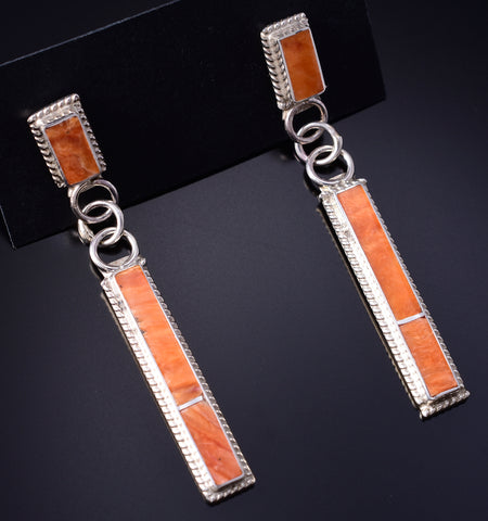 Silver & Spiny Oyster Shell Zuni Inlay Long Earrings by Kayla Concho 5G16Q