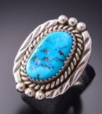 Size 7-3/4 Silver & Kingman Turquoise Navajo Handmade Ring by Julia Etsitty 3F19K
