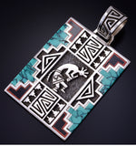 Vintage Silver Multistone Navajo Inlay Kokopelli Pendant - Abraham Begay 5J29U