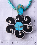 17" Santo Domingo Pueblo (Kewa) Turquoise & Onyx Balance Necklace by Mary Tafoya 5H25X