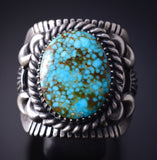 Size 14-3/4 Silver & Kingman Turquoise Men's Navajo Ring by Derrick Gordon 5H21F