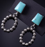 Silver & Turquoise Navajo Concho Bottom Earrings by Phyllis A. Smith 5G16H