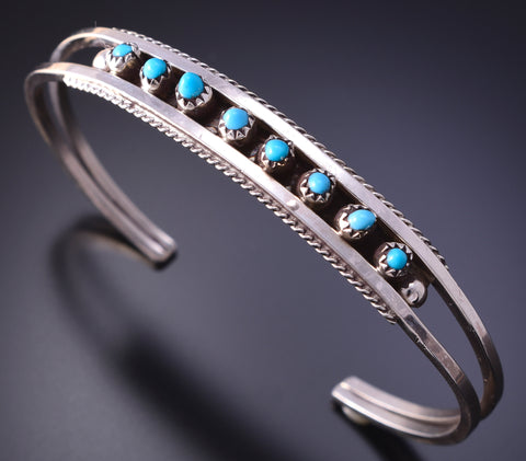 Silver & Turquoise Zuni Petit Point Bracelet by Suzie Livinston 4J30R