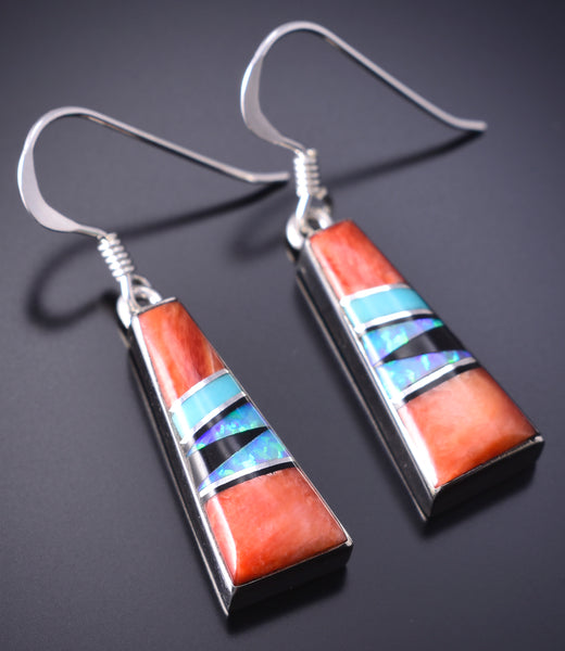 Silver & Turquoise Multistone Navajo Inlay Earrings by James Manygoats 6D07H
