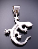 Silver & Turquoise Multistone Navajo Inlay Roaming Lizard Pendant by Aldora Henry 3F12P