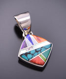 Silver & Turquoise Multistone Navajo Inlay Pendant by VJ 3F12W