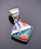 Silver & Turquoise Multistone Navajo Inlay Pendant by VJ 3F12W