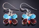 Silver & Turquoise Multistone Zuni Inlay Butterfly Earrings by Erva Quam 5G22C
