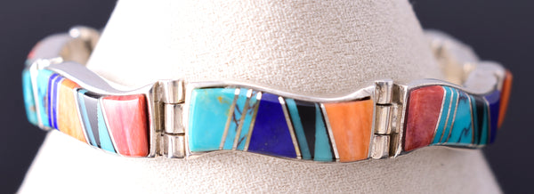 Silver Multistone Navajo Inlay Natural Flow Link Bracelet by Laura Lincoln 6H31F