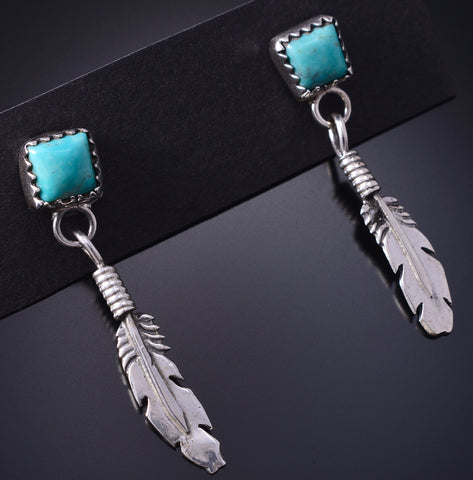 Silver & Turquoise Navajo Eagle Feather Earrings by Sharon McCarthy 5G18V