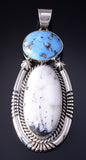 Silver & Golden Hills Turquoise White Buffalo Navajo Pendant - Erick Begay 5F30L