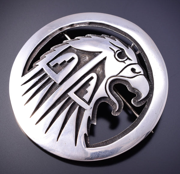 Silver Hopi Handmade Eagle Head Pendant and Brooch 4K10H