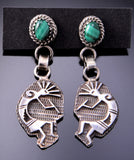 Vintage Green Malachite Kokopelli Design Earrings 3E10M