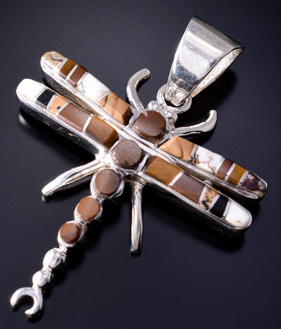Silver & Tiger Eye Multistone Navajo Inlay Dragonfly Pendant Candace Skeet 5L21A