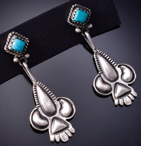 Silver Navajo Turquoise Earrings with Concho Design - 6K02C