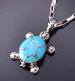 Silver & Turquoise Zuni Inlay Turtle Pendant by Amielda Peynetsa 3G05E