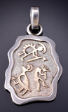 Vintage Silver & 14k Gold Dancing Kokopelli Navajo Pendant by Jack Tom 6D27V